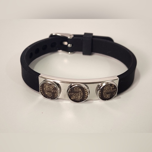 Gucci Jewelry - Gucci Monogram Canvas Black Silver Stainless Steel Bracelet